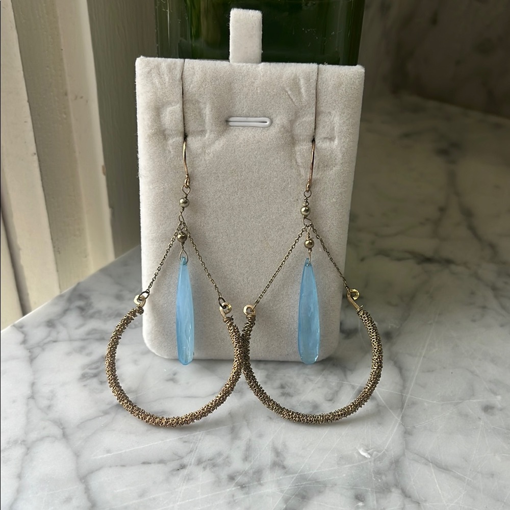 Elegant Gold and Blue Dangle Earrings